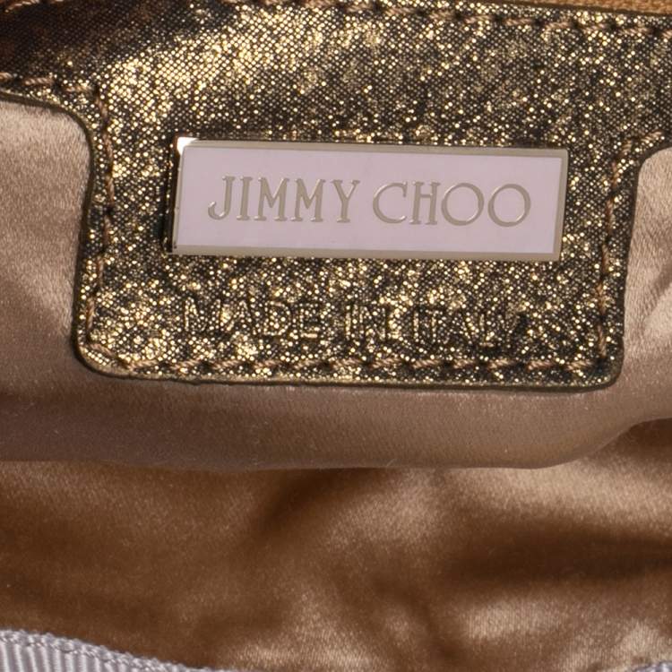 Pre Owned Jimmy Choo Gold Shimmery Leather Chandra Clutch