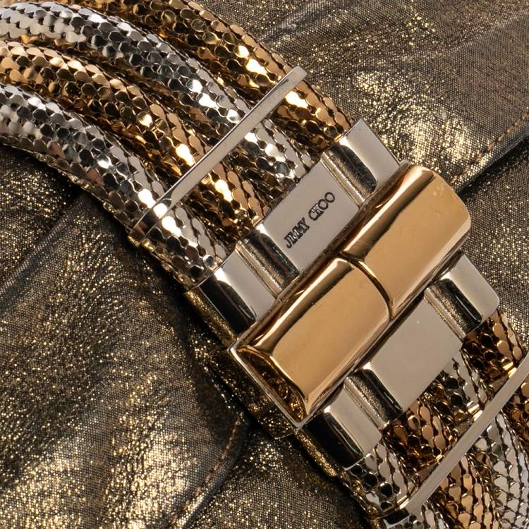 Pre Owned Jimmy Choo Gold Shimmery Leather Chandra Clutch
