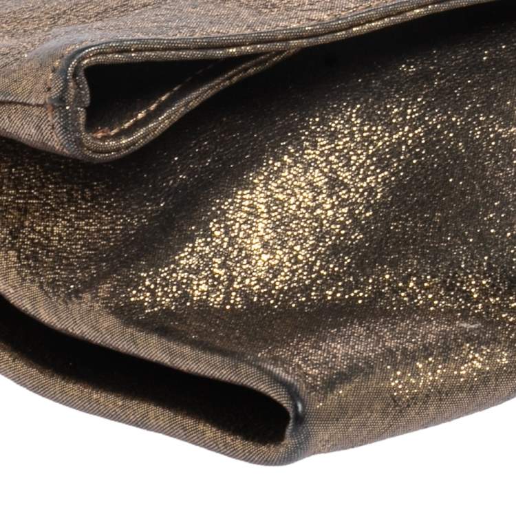 Pre Owned Jimmy Choo Gold Shimmery Leather Chandra Clutch