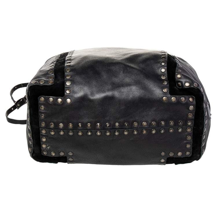 Pre Owned Jimmy Choo Black Studded Leather Saba Hobo