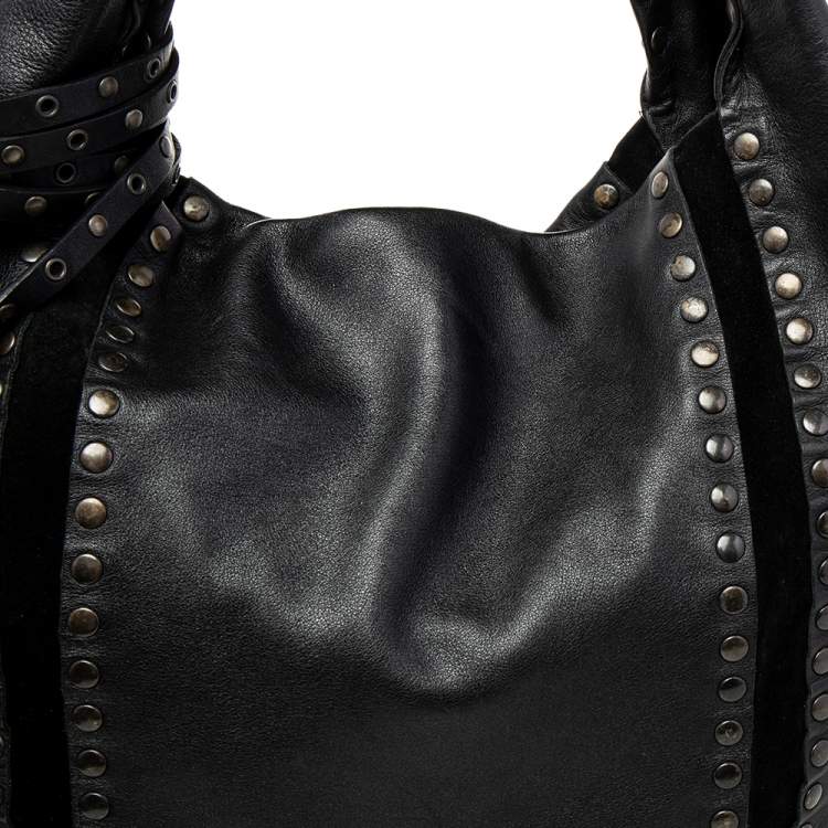 Pre Owned Jimmy Choo Black Studded Leather Saba Hobo