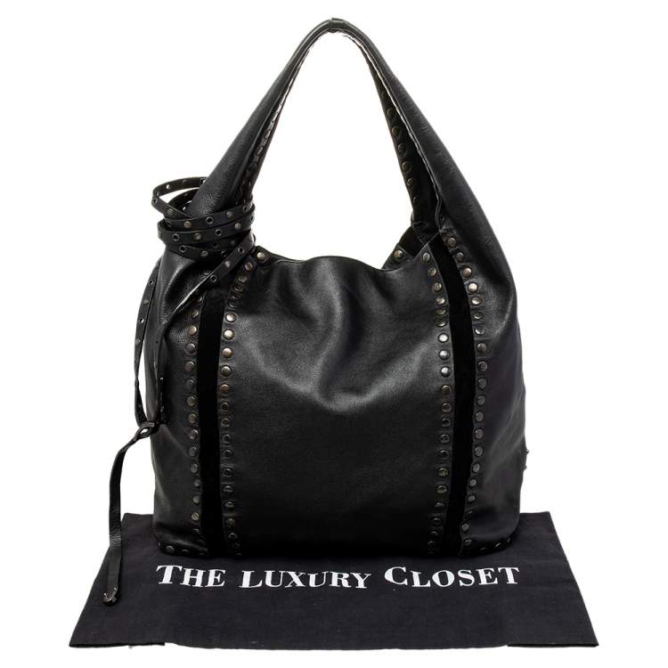 Pre Owned Jimmy Choo Black Studded Leather Saba Hobo