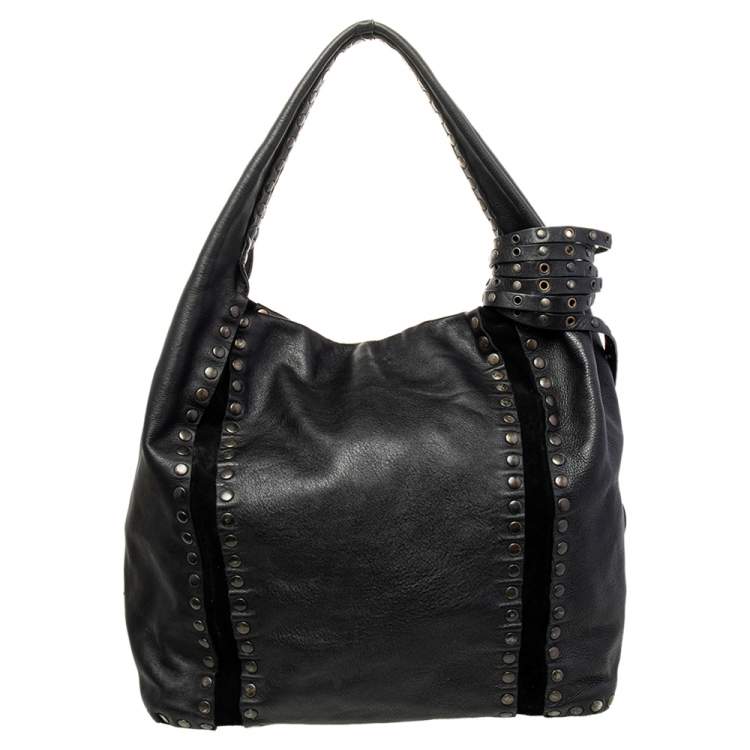 Pre Owned Jimmy Choo Black Studded Leather Saba Hobo