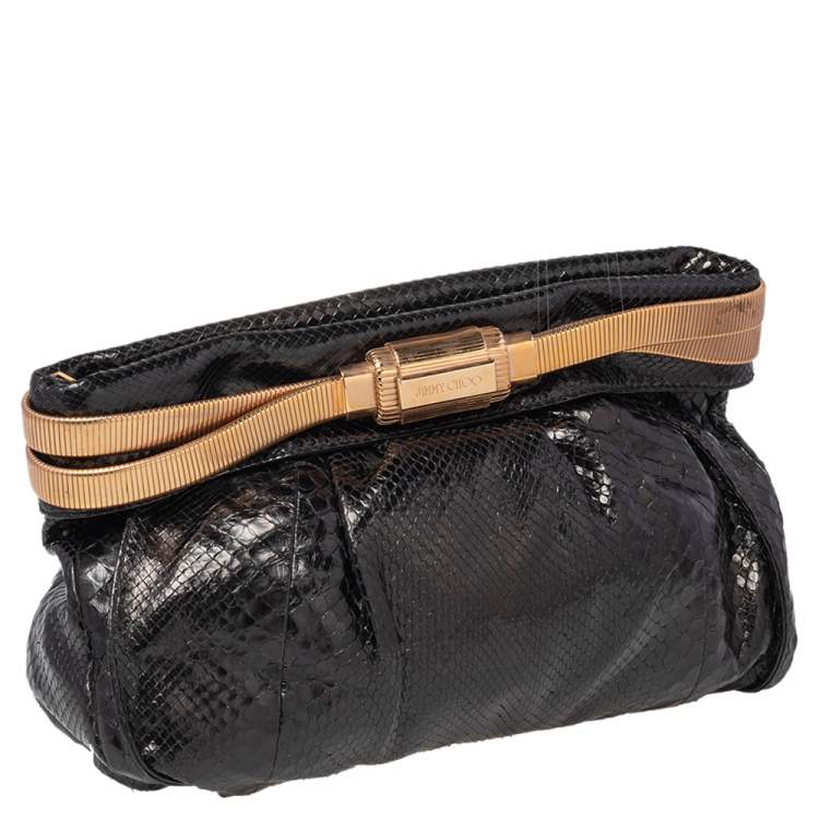 Pre Owned Jimmy Choo Python Oversized Top Zip Clutch 