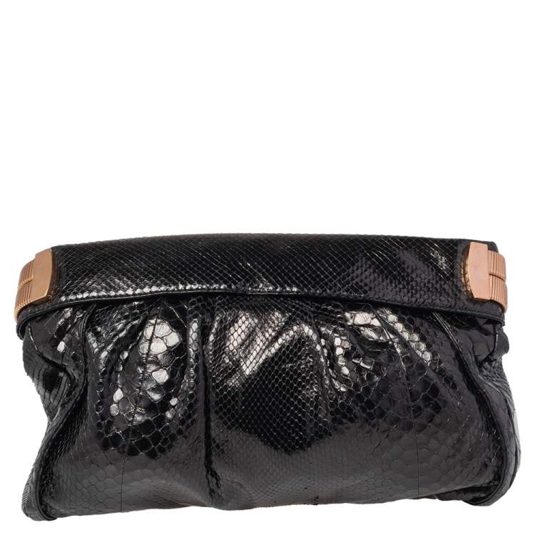 Pre Owned Jimmy Choo Python Oversized Top Zip Clutch 