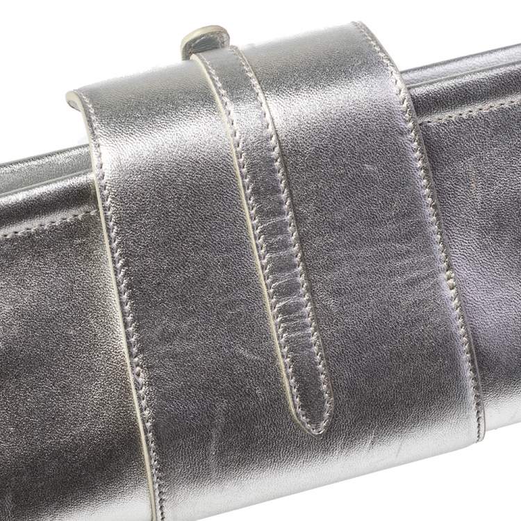 Pre Owned Jimmy Choo Metallic Silver Leather Tulita Wristlet Clutch