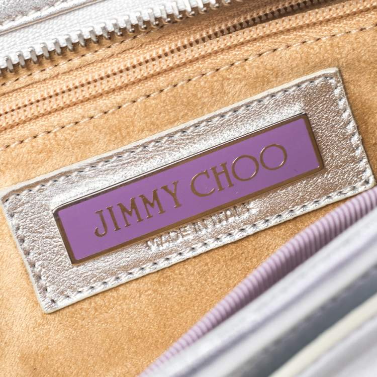 Pre Owned Jimmy Choo Metallic Silver Leather Tulita Wristlet Clutch