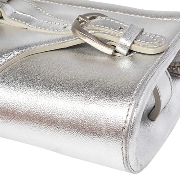 Pre Owned Jimmy Choo Metallic Silver Leather Tulita Wristlet Clutch