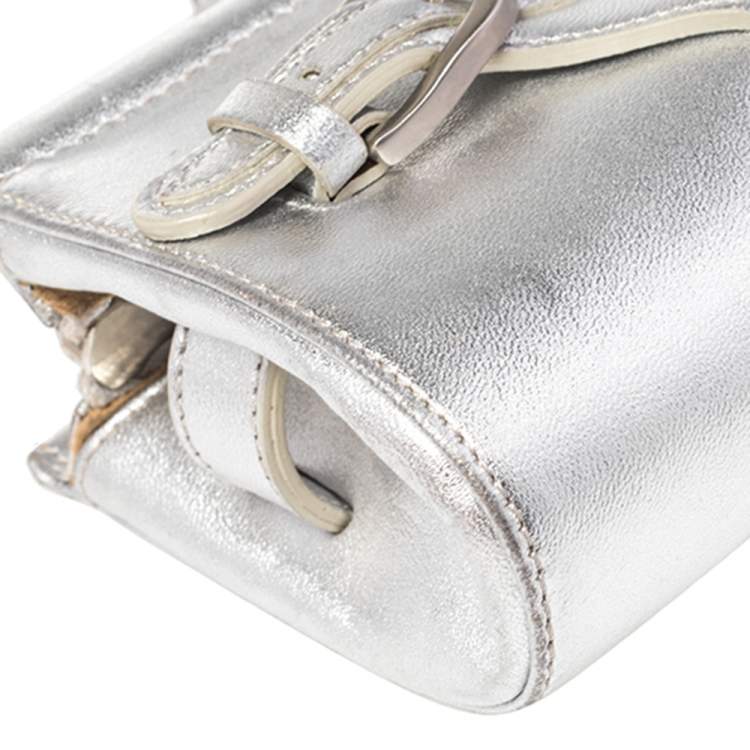 Pre Owned Jimmy Choo Metallic Silver Leather Tulita Wristlet Clutch