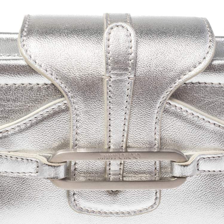 Pre Owned Jimmy Choo Metallic Silver Leather Tulita Wristlet Clutch