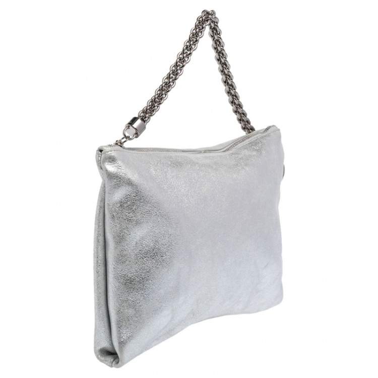 Pre Owned Jimmy Choo Metallic Silver Leather Callie Tassel Clutch
