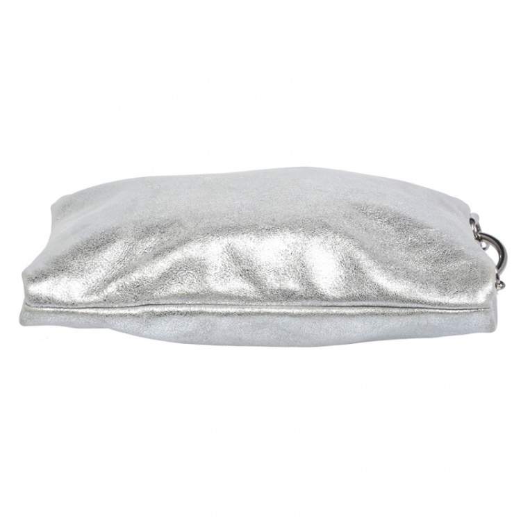 Pre Owned Jimmy Choo Metallic Silver Leather Callie Tassel Clutch