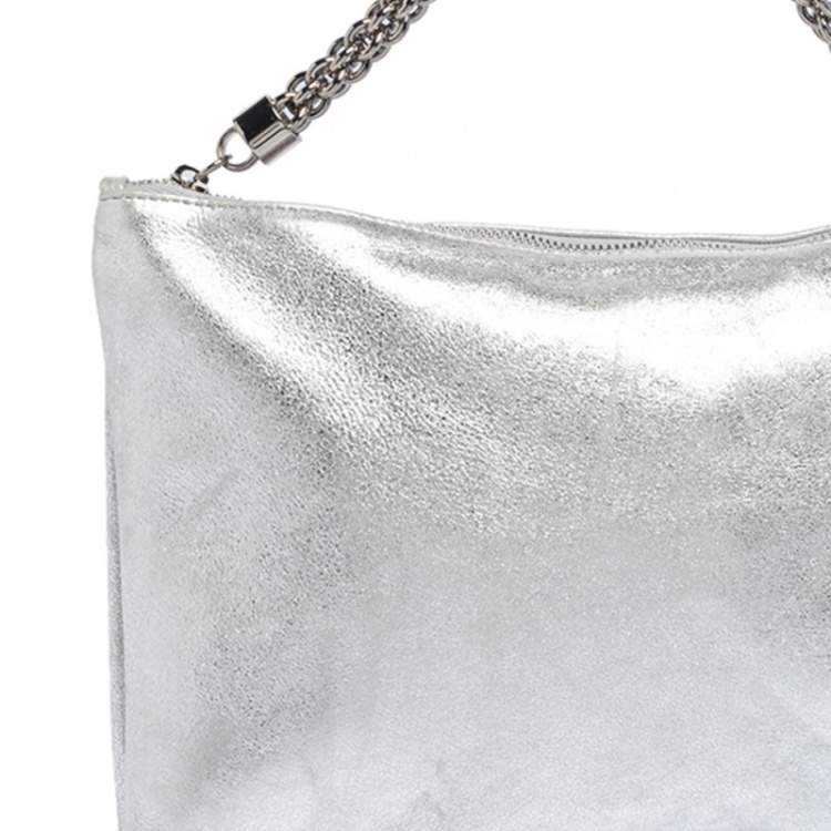 Pre Owned Jimmy Choo Metallic Silver Leather Callie Tassel Clutch