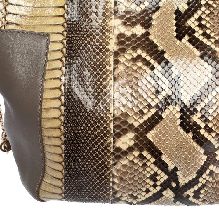 Pre Owned Jimmy Choo Grey/Cream Python and Leather Side Pocket Chain Shoulder Bag