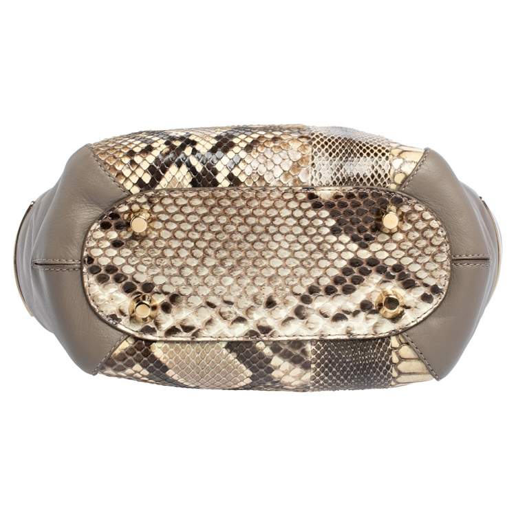 Pre Owned Jimmy Choo Grey/Cream Python and Leather Side Pocket Chain Shoulder Bag