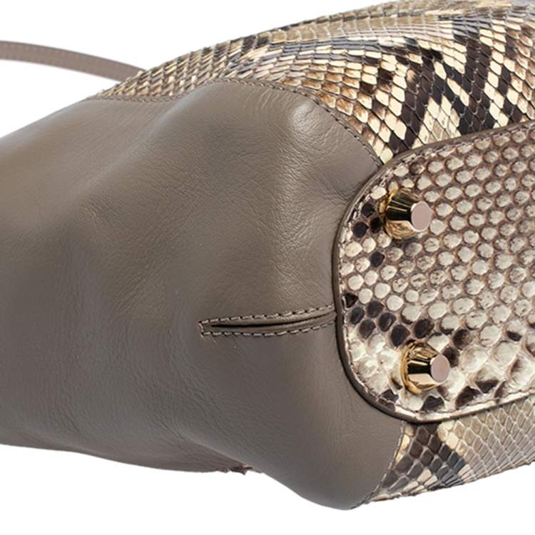 Pre Owned Jimmy Choo Grey/Cream Python and Leather Side Pocket Chain Shoulder Bag
