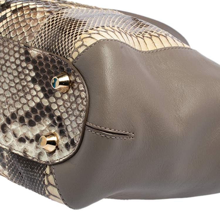 Pre Owned Jimmy Choo Grey/Cream Python and Leather Side Pocket Chain Shoulder Bag