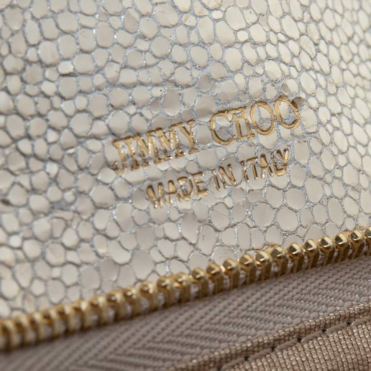 Pre Owned Jimmy Choo Gold Glitter And Metallic Leather Caro Chain Bag