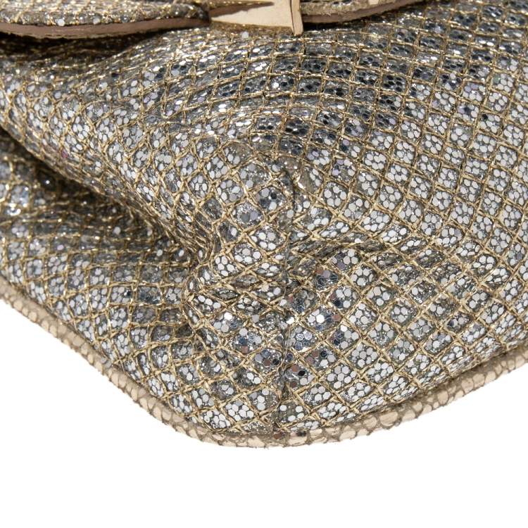 Pre Owned Jimmy Choo Gold Glitter And Metallic Leather Caro Chain Bag