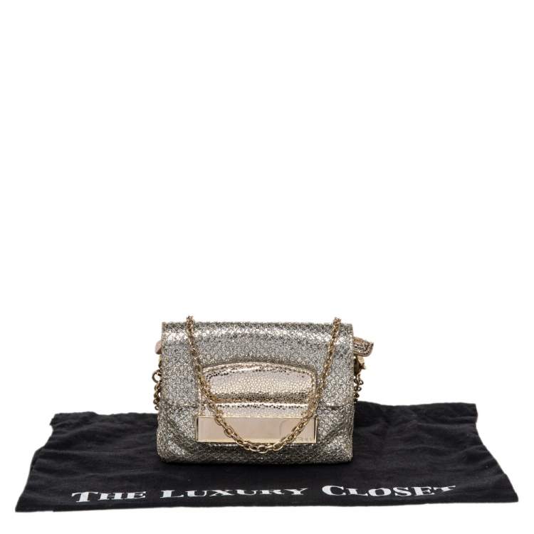 Pre Owned Jimmy Choo Gold Glitter And Metallic Leather Caro Chain Bag