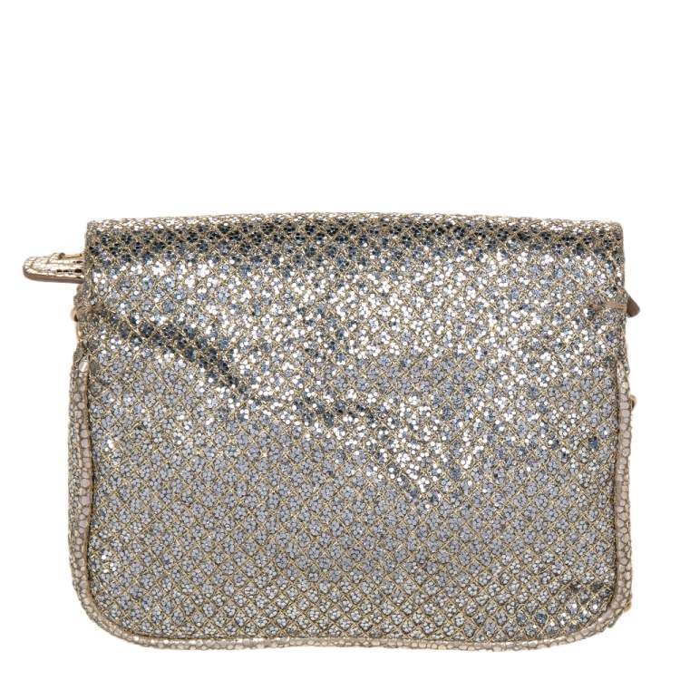 Pre Owned Jimmy Choo Gold Glitter And Metallic Leather Caro Chain Bag