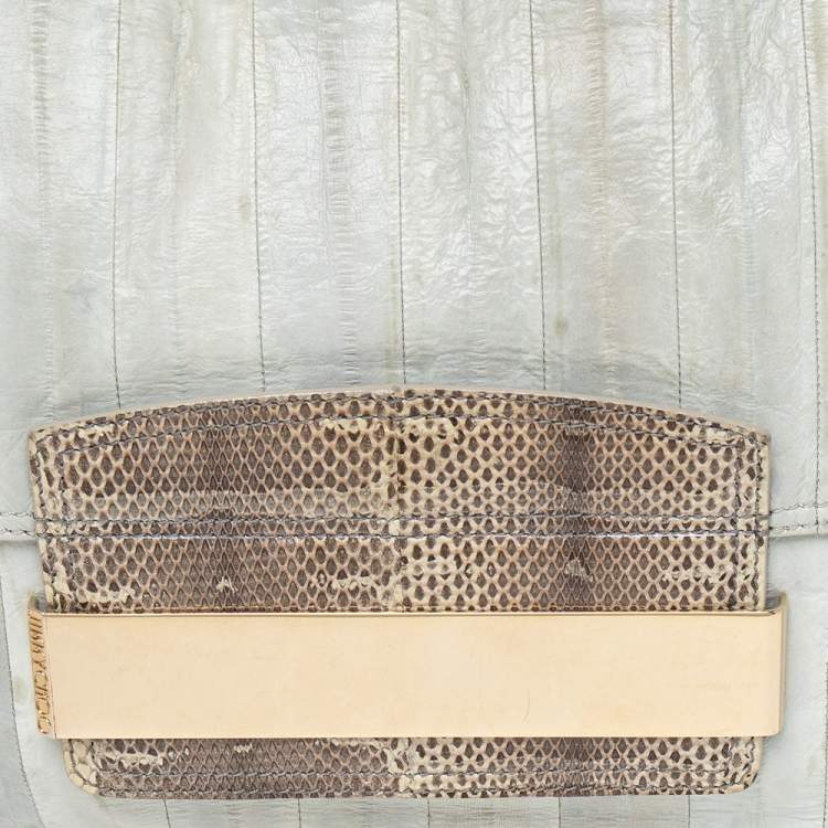 Pre Owned Jimmy Choo Light Grey/Brown Eel And Python Leather Carolina Shoulder Bag