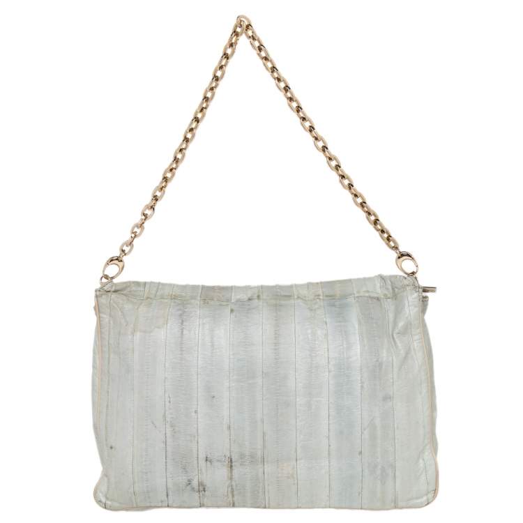 Pre Owned Jimmy Choo Light Grey/Brown Eel And Python Leather Carolina Shoulder Bag