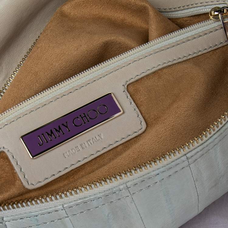 Pre Owned Jimmy Choo Light Grey/Brown Eel And Python Leather Carolina Shoulder Bag