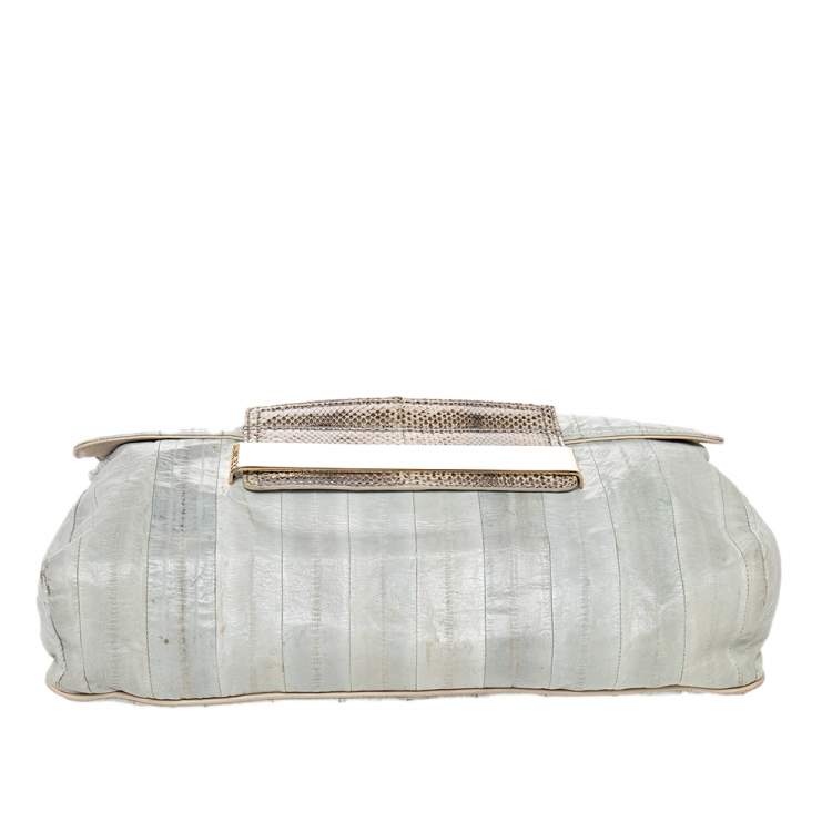 Pre Owned Jimmy Choo Light Grey/Brown Eel And Python Leather Carolina Shoulder Bag