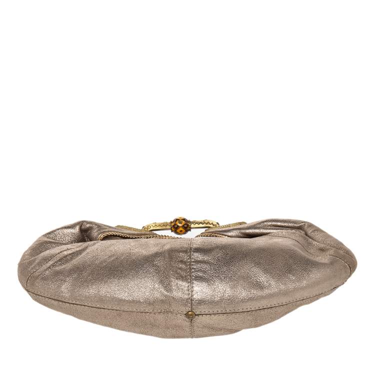 Pre Owned Jimmy Choo Metallic Beige Leather Carina Clutch