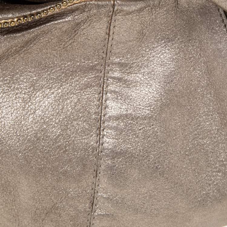 Pre Owned Jimmy Choo Metallic Beige Leather Carina Clutch