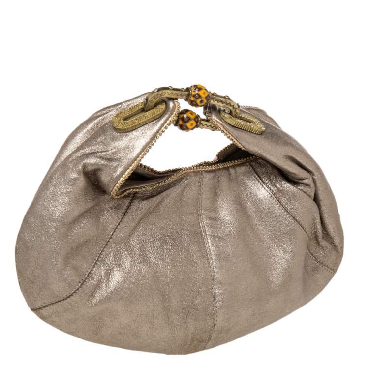 Pre Owned Jimmy Choo Metallic Beige Leather Carina Clutch