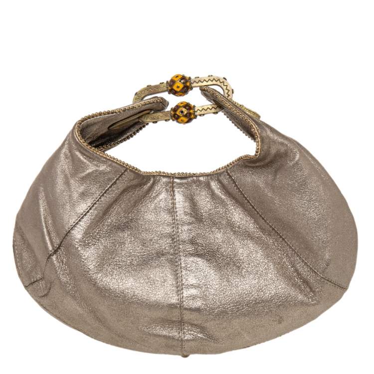 Pre Owned Jimmy Choo Metallic Beige Leather Carina Clutch