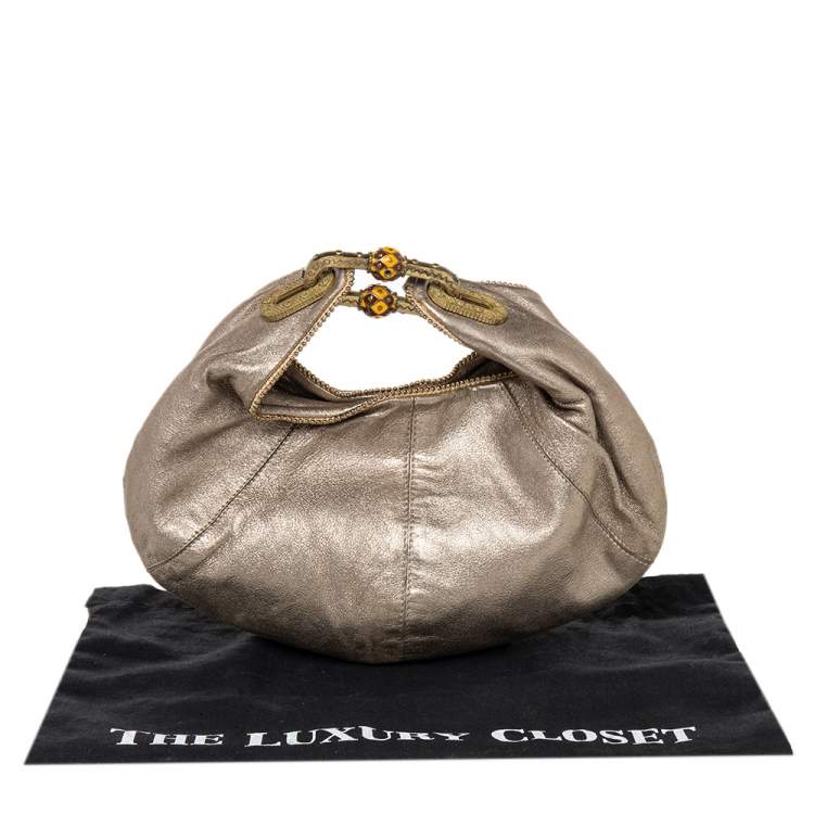 Pre Owned Jimmy Choo Metallic Beige Leather Carina Clutch