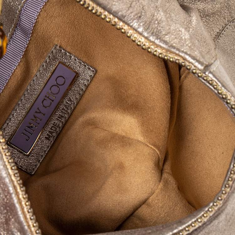 Pre Owned Jimmy Choo Metallic Beige Leather Carina Clutch