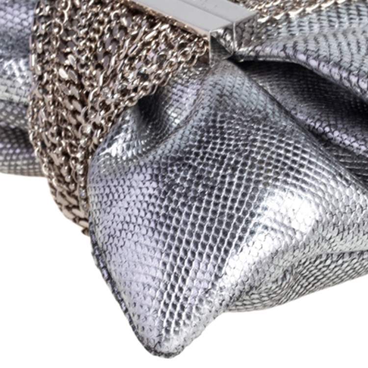Pre Owned Jimmy Choo Silver Snakeskin Chandra Clutch