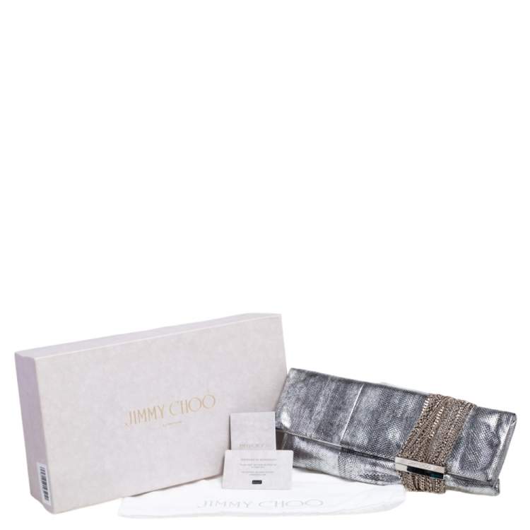 Pre Owned Jimmy Choo Silver Snakeskin Chandra Clutch
