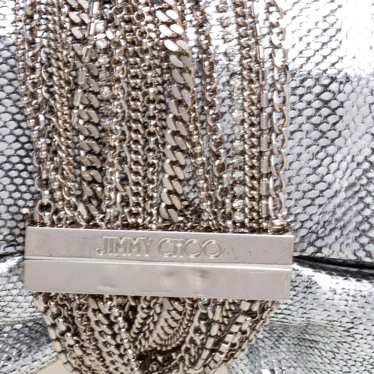 Pre Owned Jimmy Choo Silver Snakeskin Chandra Clutch