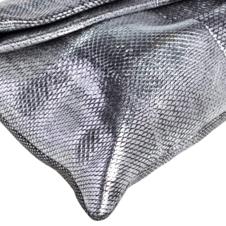 Pre Owned Jimmy Choo Silver Snakeskin Chandra Clutch