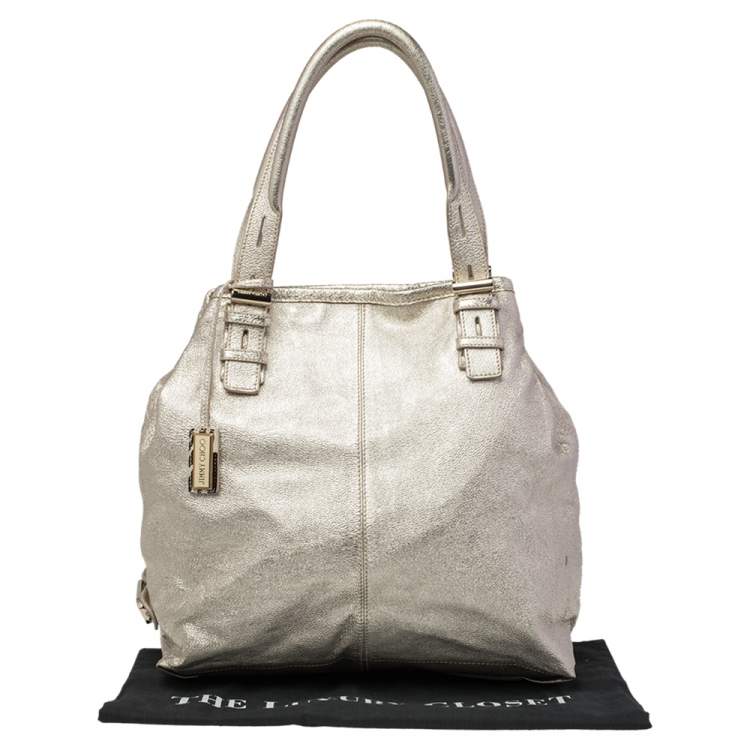 Pre Owned Jimmy Choo Gold Foil Leather Large Tote