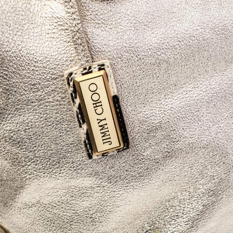 Pre Owned Jimmy Choo Gold Foil Leather Large Tote
