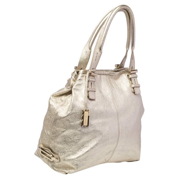 Pre Owned Jimmy Choo Gold Foil Leather Large Tote