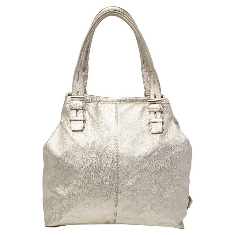 Pre Owned Jimmy Choo Gold Foil Leather Large Tote