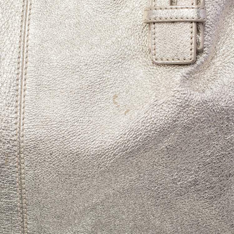 Pre Owned Jimmy Choo Gold Foil Leather Large Tote