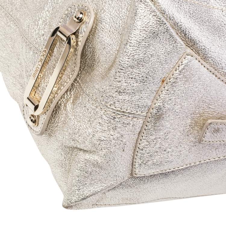 Pre Owned Jimmy Choo Gold Foil Leather Large Tote