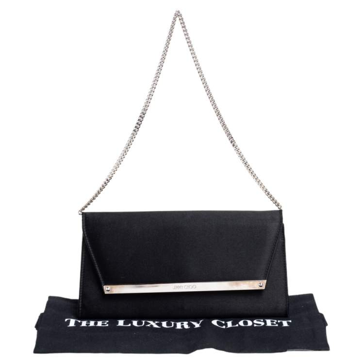 Pre Owned Jimmy Choo Black Satin Margot Chain Clutch