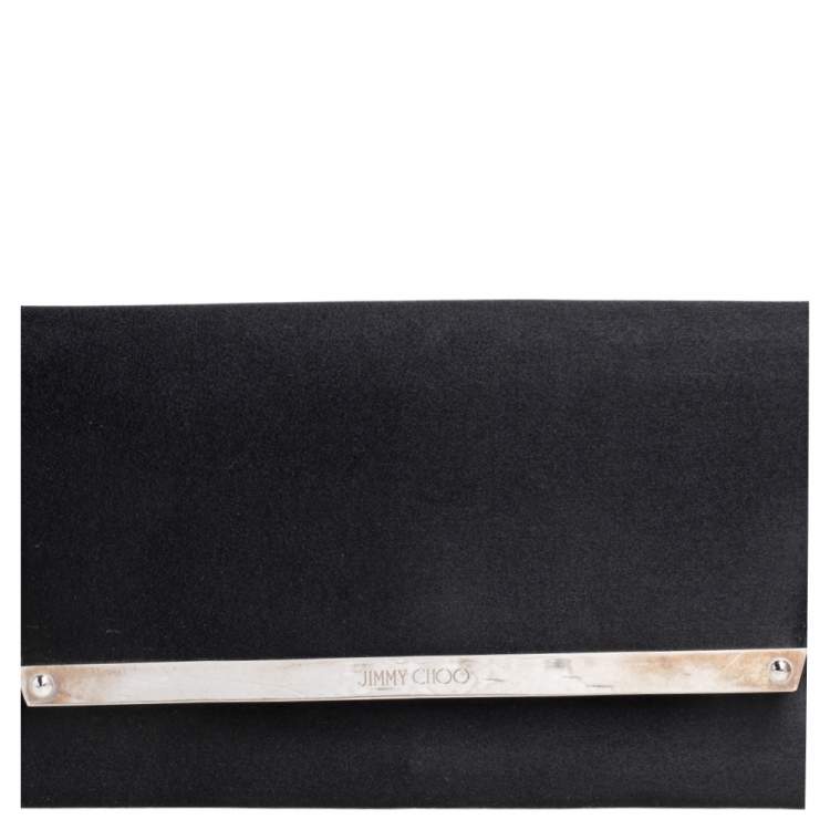 Pre Owned Jimmy Choo Black Satin Margot Chain Clutch