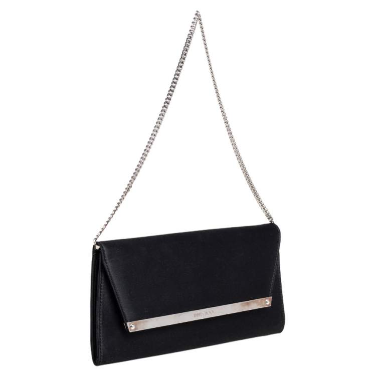 Pre Owned Jimmy Choo Black Satin Margot Chain Clutch