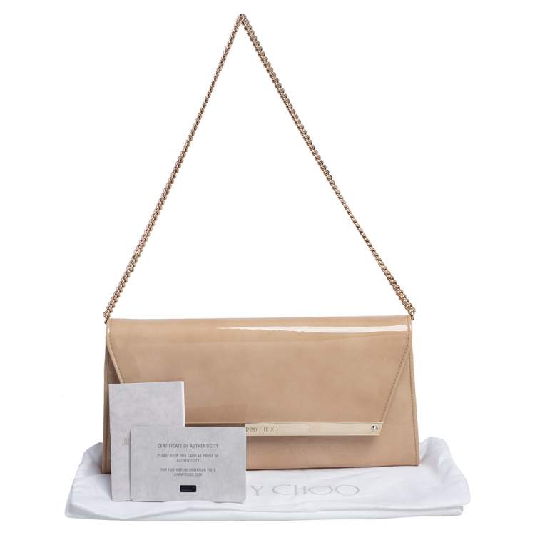 Pre Owned Jimmy Choo Cream Patent Leather Margot Chain Clutch 