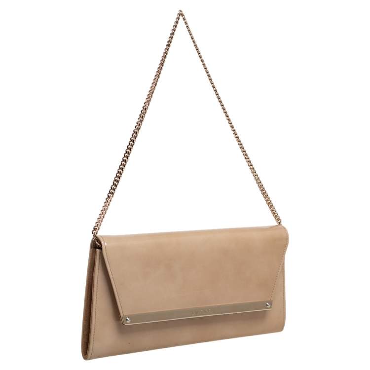 Pre Owned Jimmy Choo Cream Patent Leather Margot Chain Clutch 